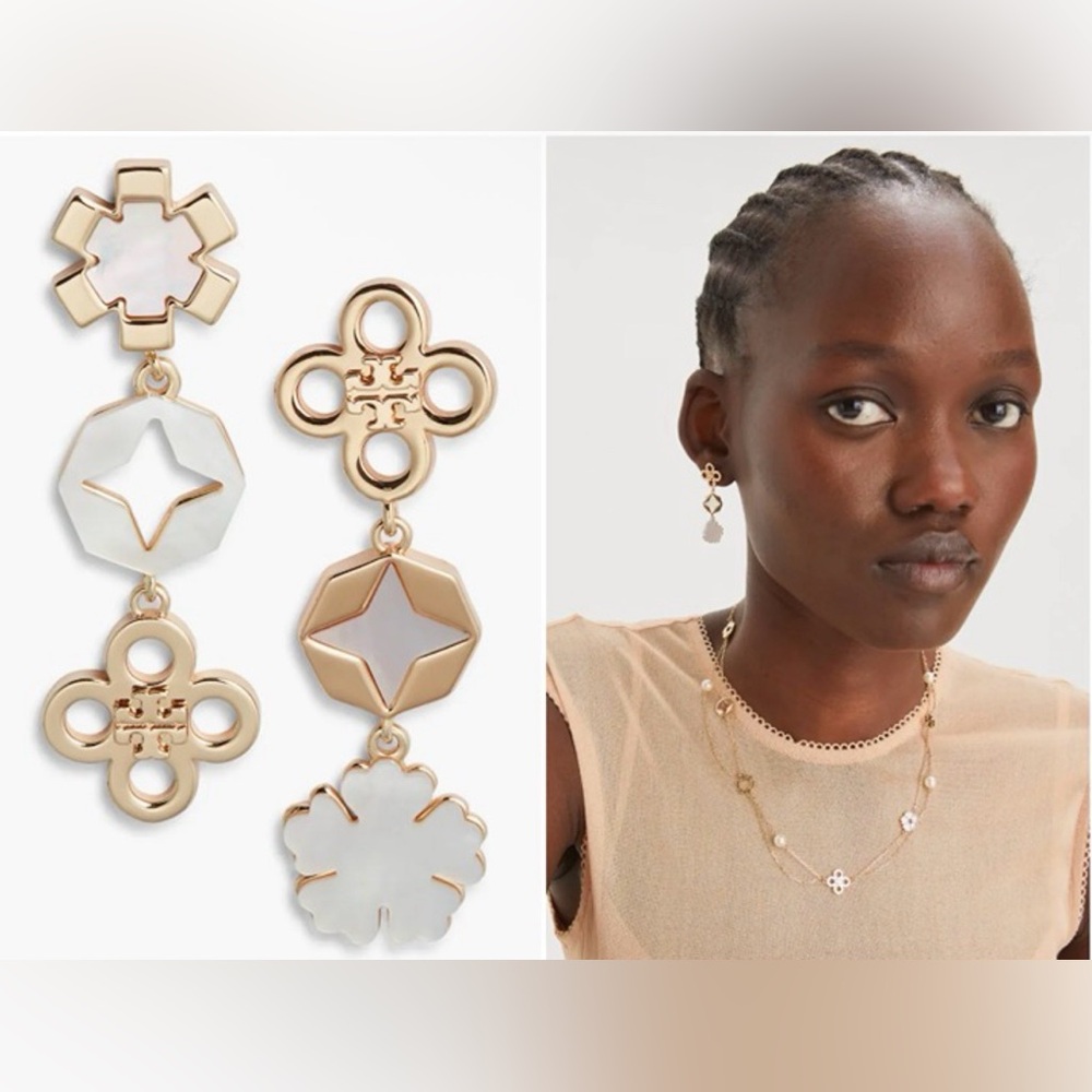 Set Tory Burch Kira  Clover Linear Earrings and Matching Necklace